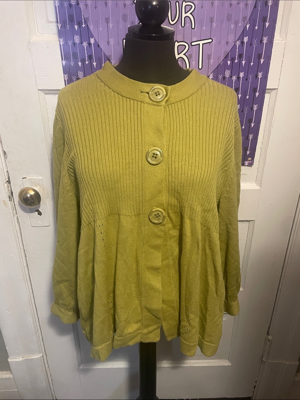 Studio Works Olive Green Ribbed Button-Front Cardigan